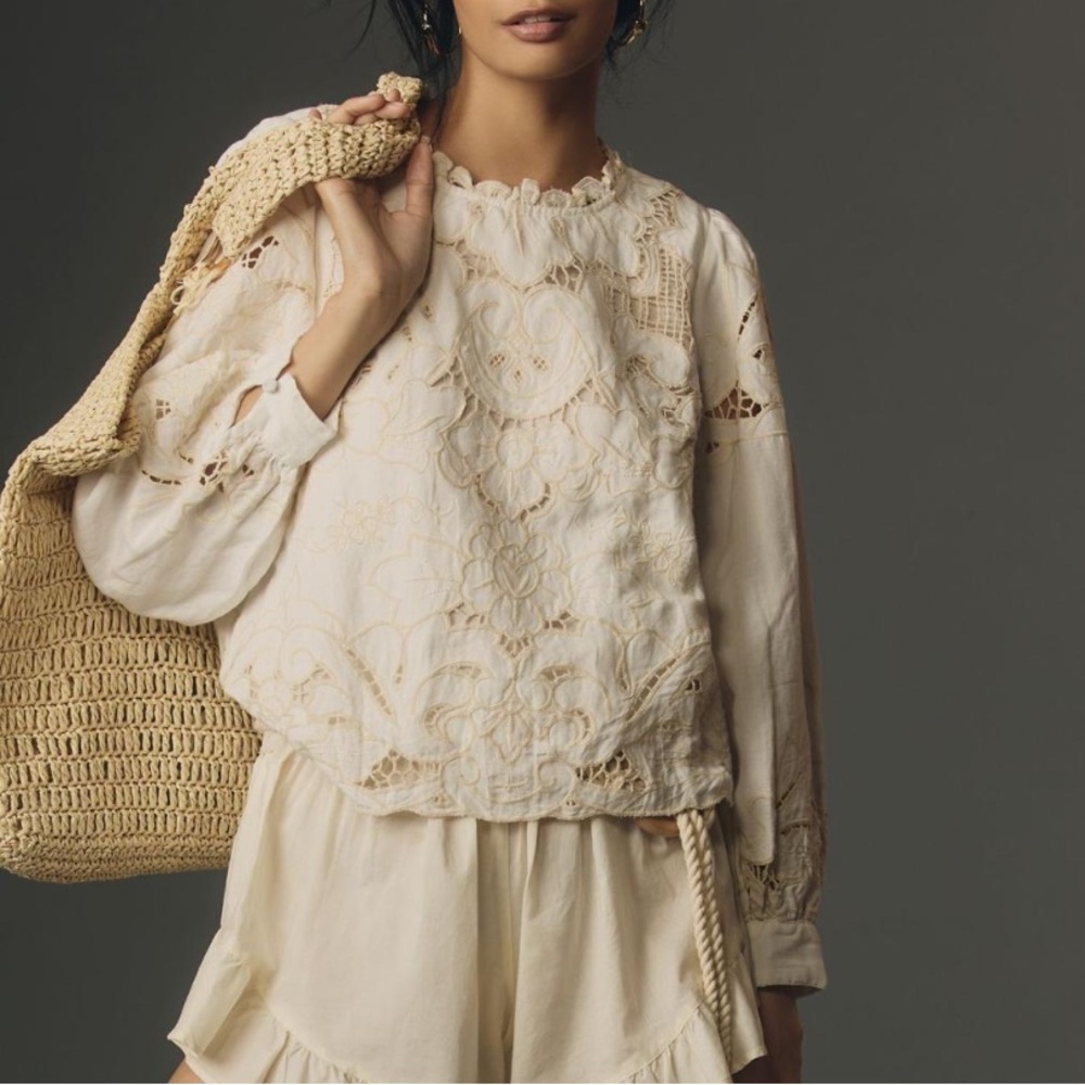 The Lainie long sleeve lace cutwork top